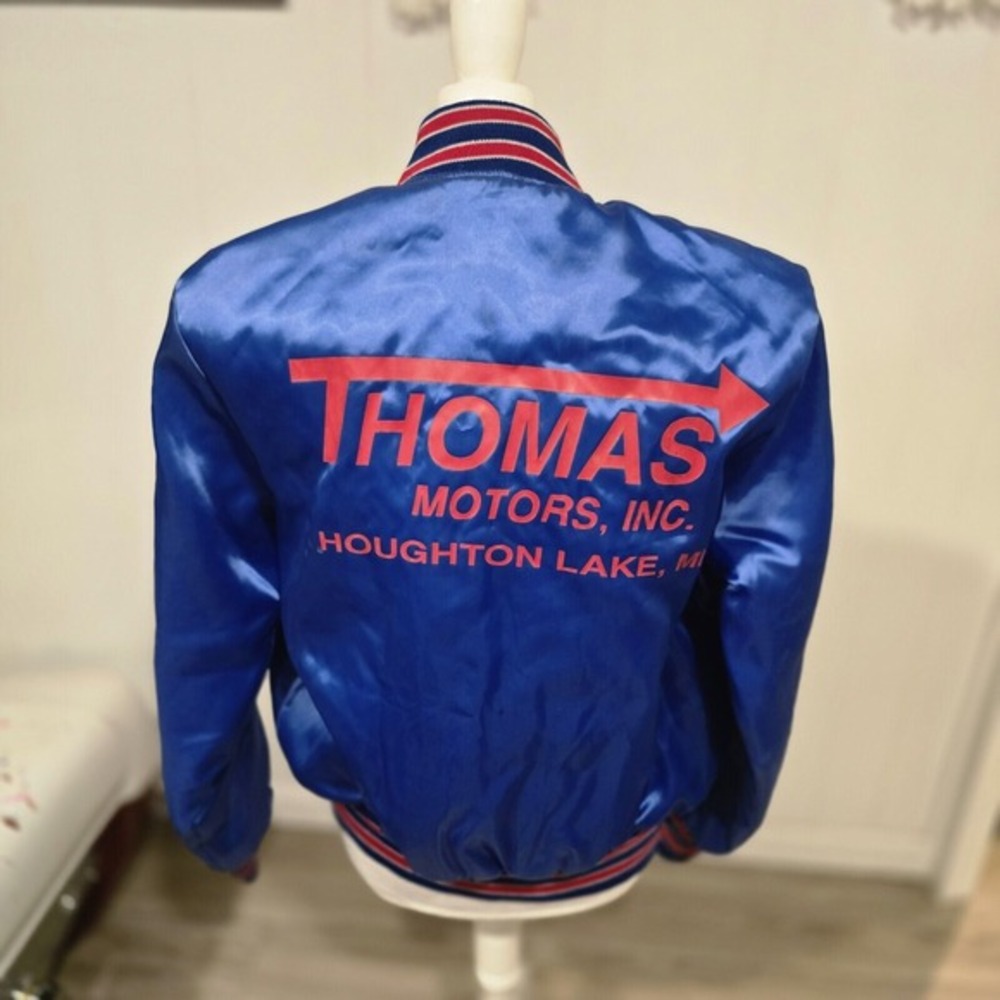 Vintage Snap‎ On Blue Thomas Motors Jacket Size S Satin Snap Front - Picture 3 of 6